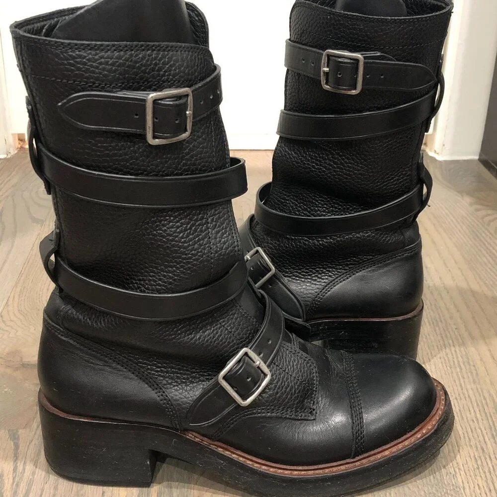 Coach Moto Buckle Boots - Black Pebble Leather - Size 8.5 - Picture 2 of 7